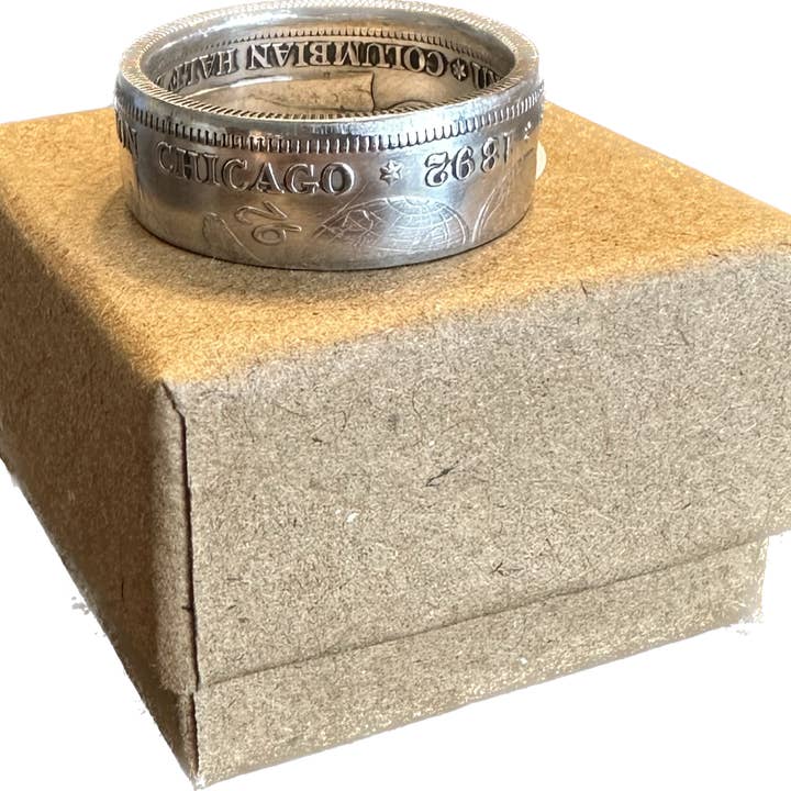 Mountainstruck Coin Rings and Jewelry - Venta al por mayor Anillo de banda/apilable - Anillo U.S. 1892-1893 Chicago Columbus de plata para monedas de medio dólar