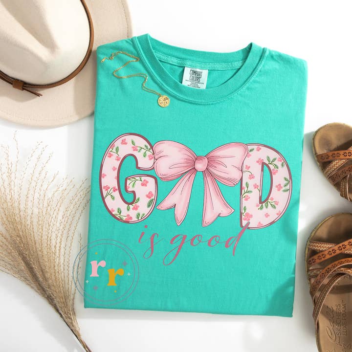T-shirt Gráfico Rosa God Is Good por atacado de Rebellious Rose LLC