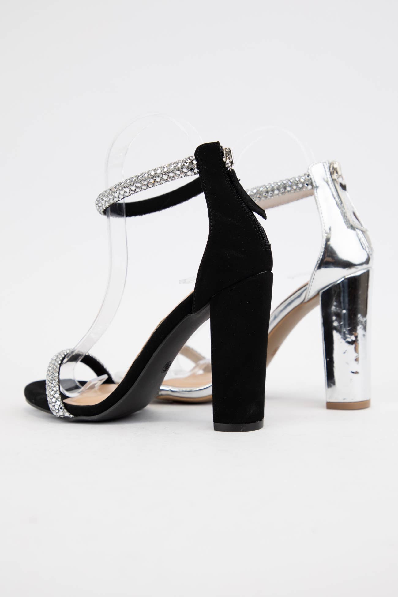 SILVER PU MORRIS-611 BEDAZZLED RHINESTONE STRAP BLOCK HEEL for wholesale on Faire6