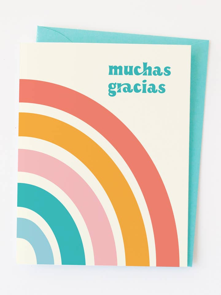 Muchas Gracias Rainbow card for wholesale by Graphic Anthology Greeting Cards