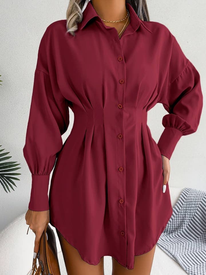 NINEXIS - Wholesale Dress - Women's - CWTSTL1200_LANTERN SLEEVE WAIST ASYMMETRIC SHIRT DRESS10