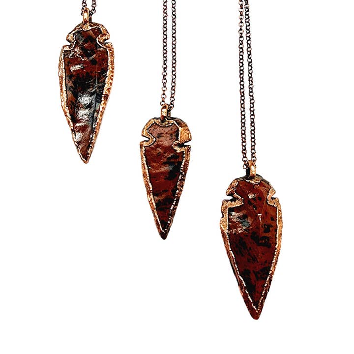 MergingMetals - Wholesale Pendant/Charm Necklace - Knapped Mahogany Obsidian Arrowhead Necklace