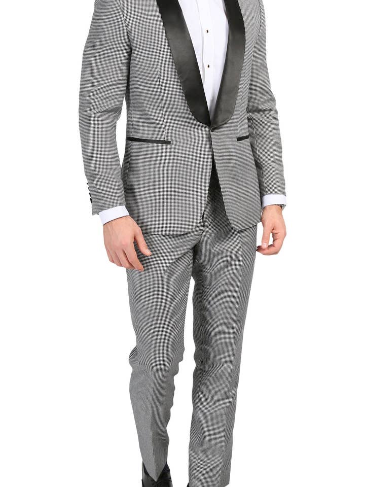 Men's Hilton Skinny Slim Fit Houndstooth Shawl Lapel 2pc Tuxedo for wholesale by Ferrecci