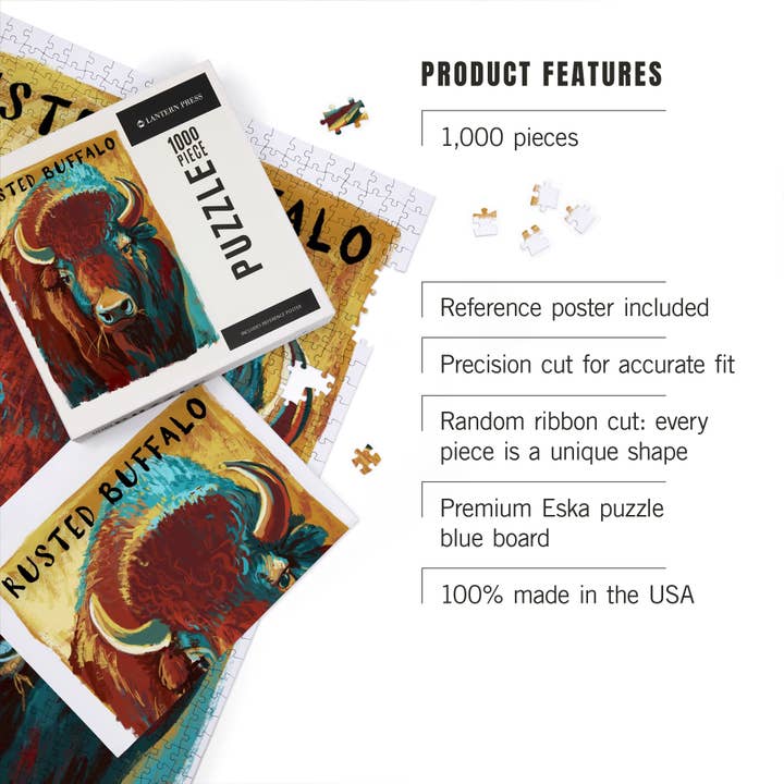Lantern Press - Wholesale Puzzle - Adult - 1000 PIECE PUZZLE Rusted Buffalo, Bison, Vivid2
