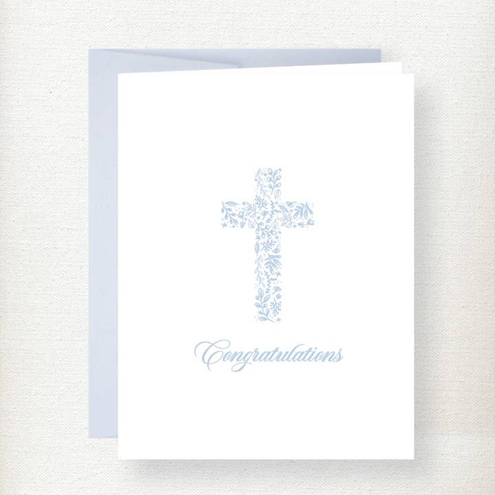 Botanical Cross Religious Greeting Card - Blue for wholesale by Kramer Drive