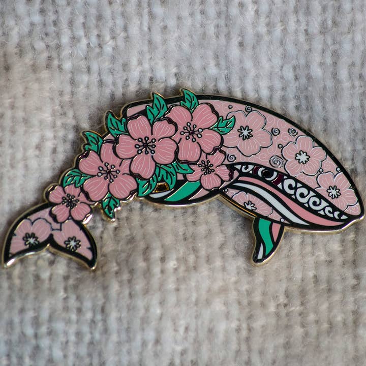 Sakura Whale Enamel Pin Deluxe for wholesale by Lillbits.com