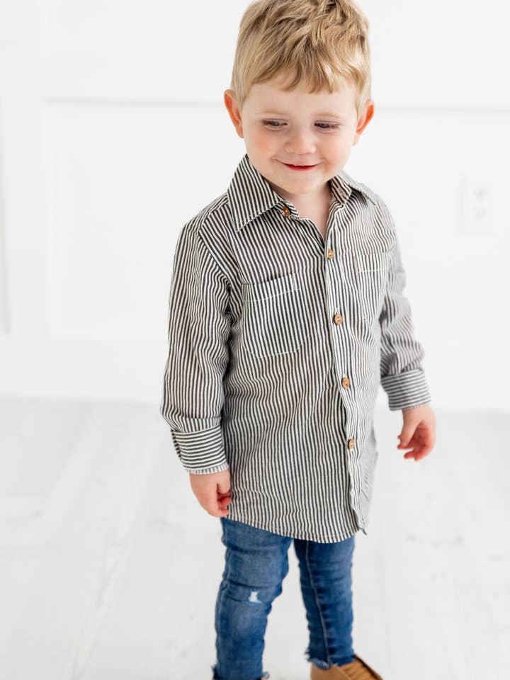 Yo Baby – wholesale Skjortor – Barn – Grårandiga tryckta pojkskjortor1