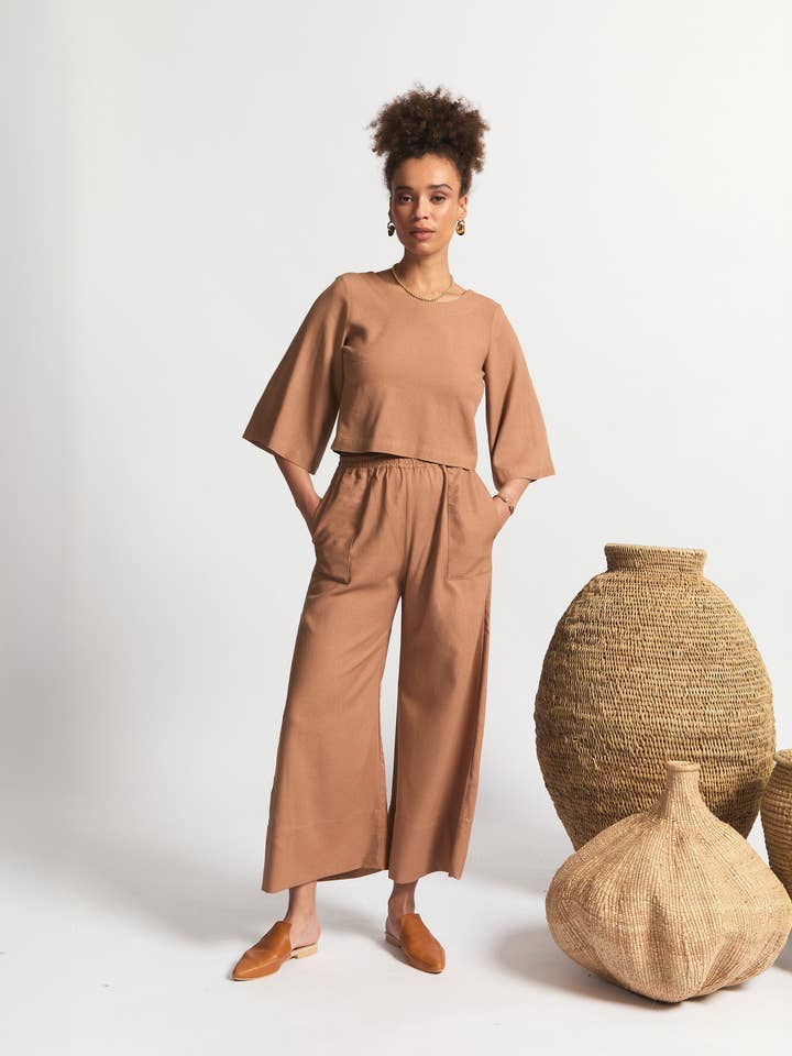 Oshun Pants | Relaxed Fit Wide Length Pants | Brick for wholesale by Sitting Pretty
