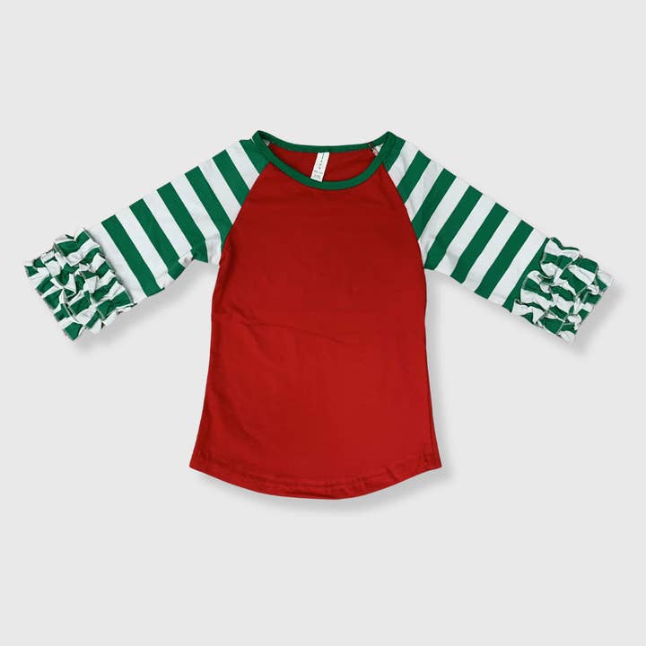 ILTEX Apparel - Wholesale T-Shirt - Kids - Striped Red Green Christmas Ruffle1