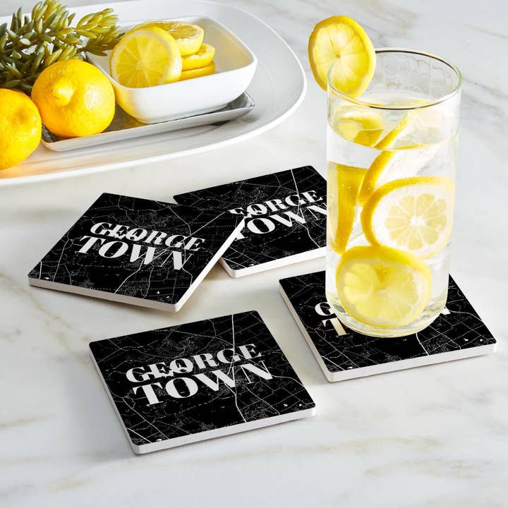 Love Local - Wholesale Coasters - Minimalistic B&W Texas Georgetown Map| Absorbent Coasters | Set of 4 | Min 21