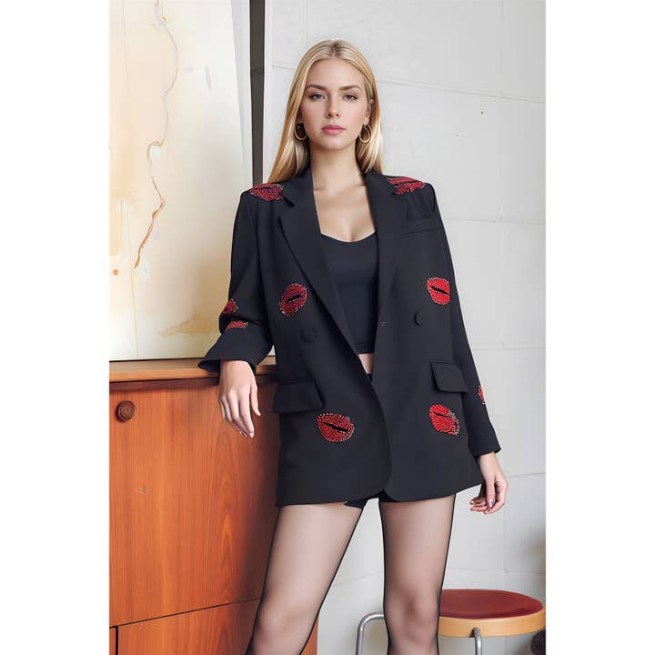 X0396LT Blazer Statement Lèvres de Cristal pour la vente par XHHH Inc