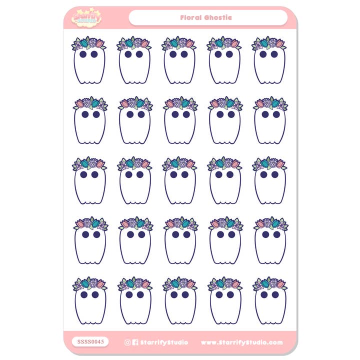 Feuille d'autocollants Floral Ghostie pour la vente par Pastel Dreamer, LLC.