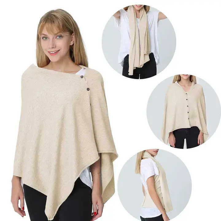 Fennco Styles - Wholesale Poncho - Dames - Ivoor multifunctionele gebreide zachte voedingssjaal poncho (Kopie)0