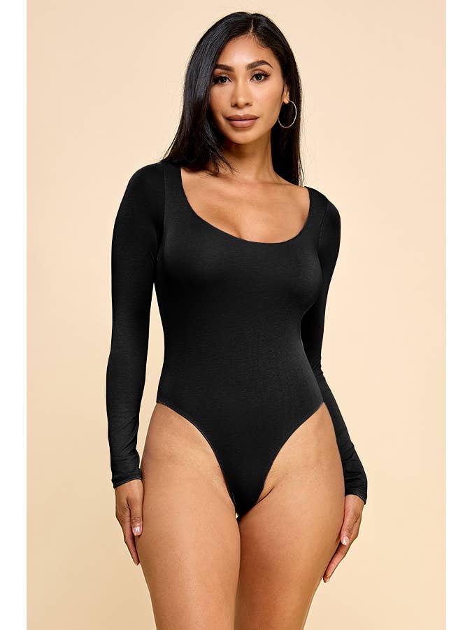 Heart & Hips - Wholesale Bodysuit - Women's - JT53714L - SCOOP NECK DOUBLED LAYERED LONG SLEEVE BODYSUIT