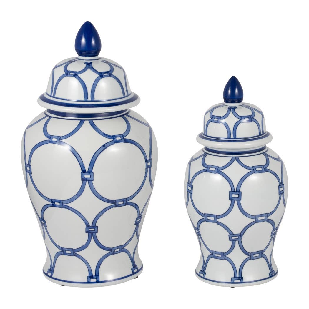Sagebrook Home - Wholesale Decorative Jar - Ceramic Links Lidded Decorative Temple Jar - Blue, 14 in.11