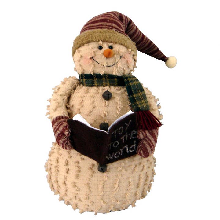 Puffy Chenille Stof Half-Body Snemand med Stof Tørklæde, Vanter og Spidshat med Bog i Hænderne, Stående - 15" Tall for engroshandel hos Birch Maison