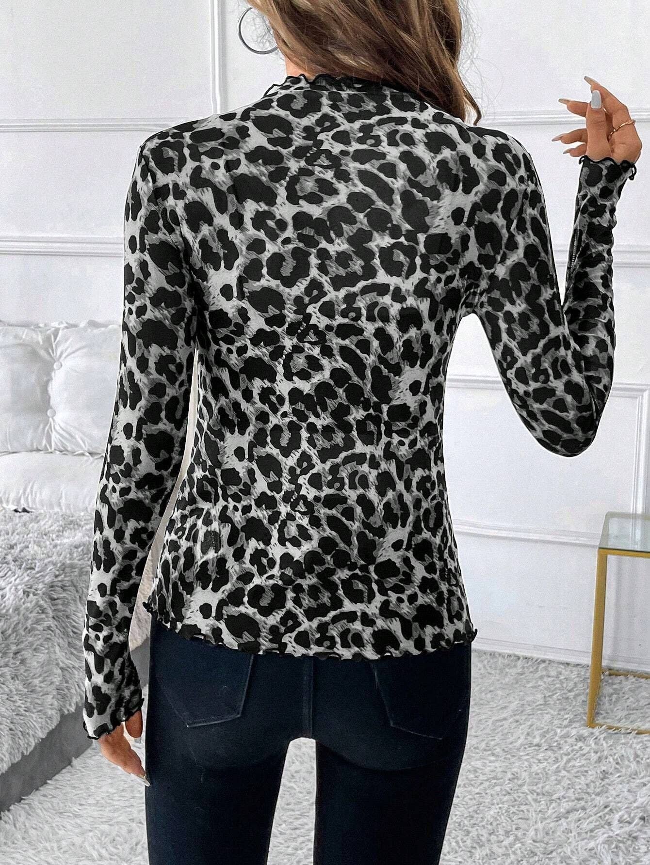 Dipped Shop - Wholesale Blouse - Women's - Sexy Leopard Print Mesh Slim Top DPT262515