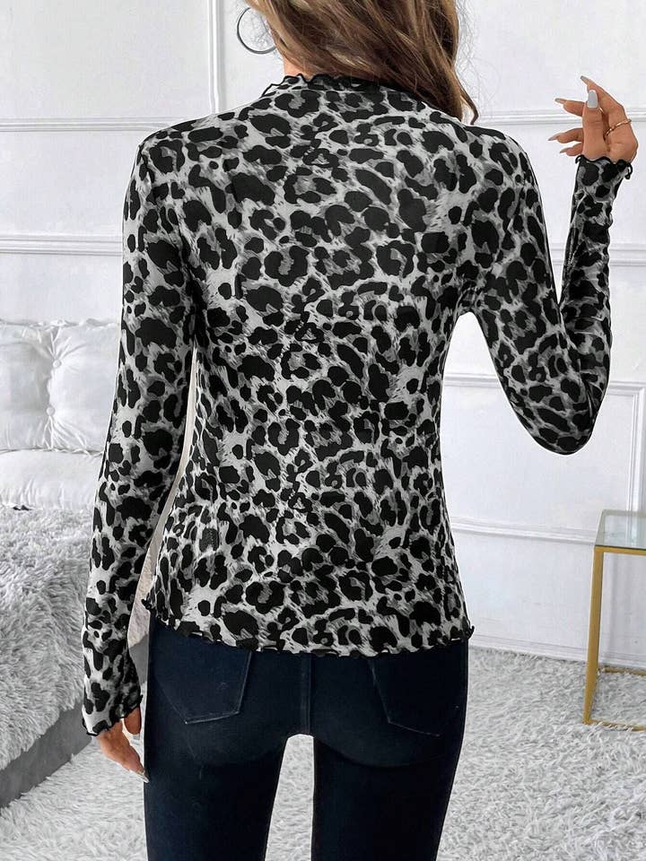 Dipped Shop - Wholesale Blouse - Women's - Sexy Leopard Print Mesh Slim Top DPT262515
