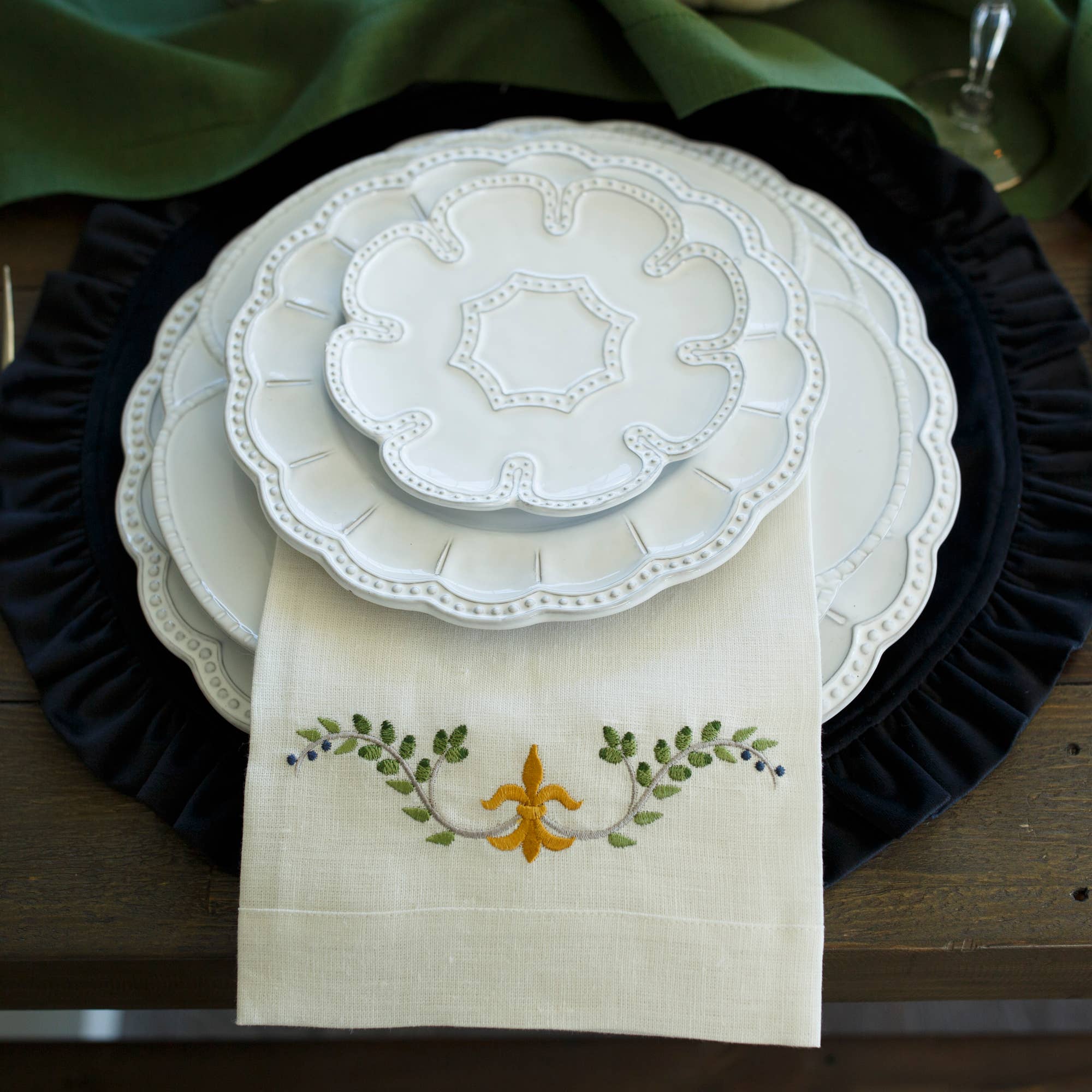 Arte Italica & Crown Linen Designs - Wholesale Salad Plate - Bella Bianca Beaded Salad/Dessert Plate2