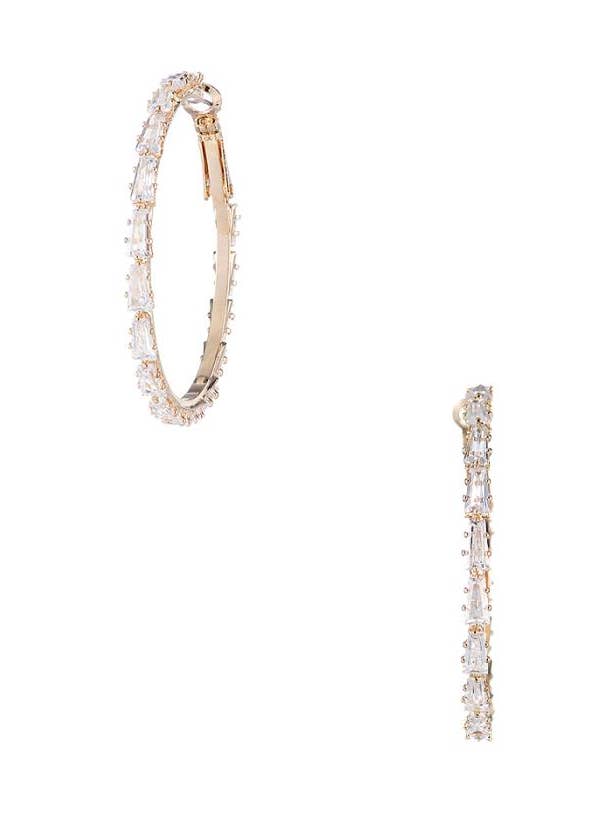 RHINESTONE 45MM CRYSTAL BAGUETTE CUT HOOP EARRING for wholesale by anbfashion