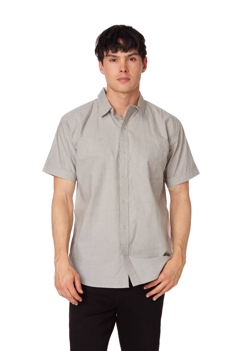 Gray Men's Solid Chambray Cotton Short Sleeve Shirts for wholesale on Faire