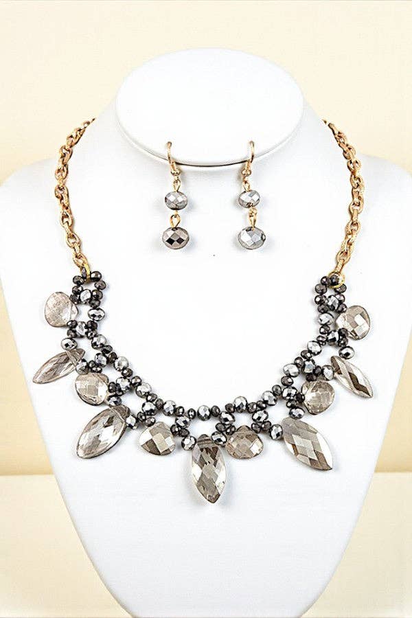 Andrea Bijoux - Wholesale Jewelry Set - FACETED GEM BEAD BIB NECKLACE SET4