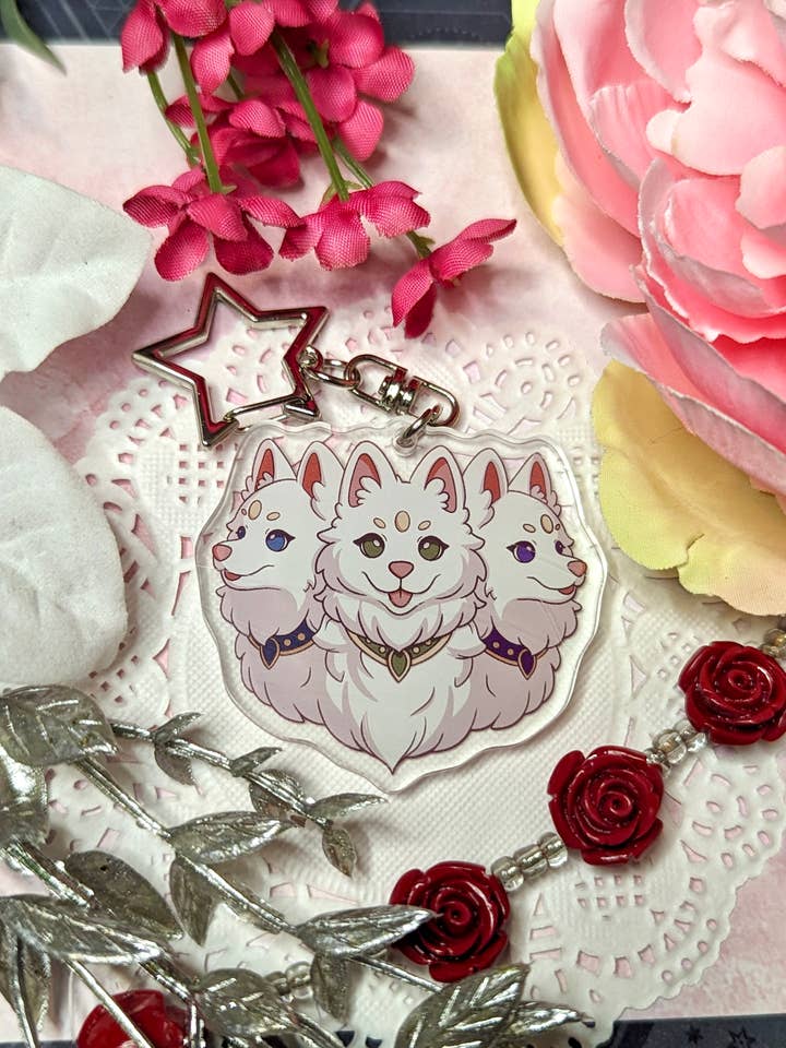 Cerberus Acrylic Keychain Charm | Cute Mythical Creatures for wholesale by Winterra LLC