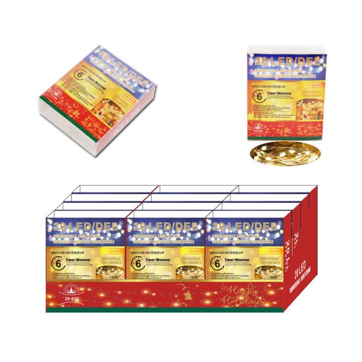 IH Casa Decor - Wholesale String lights - 20LED INDOOR SUBMERSIBLE LIGHTS 6HR TIMER (WARM WHITE 12/PDQ