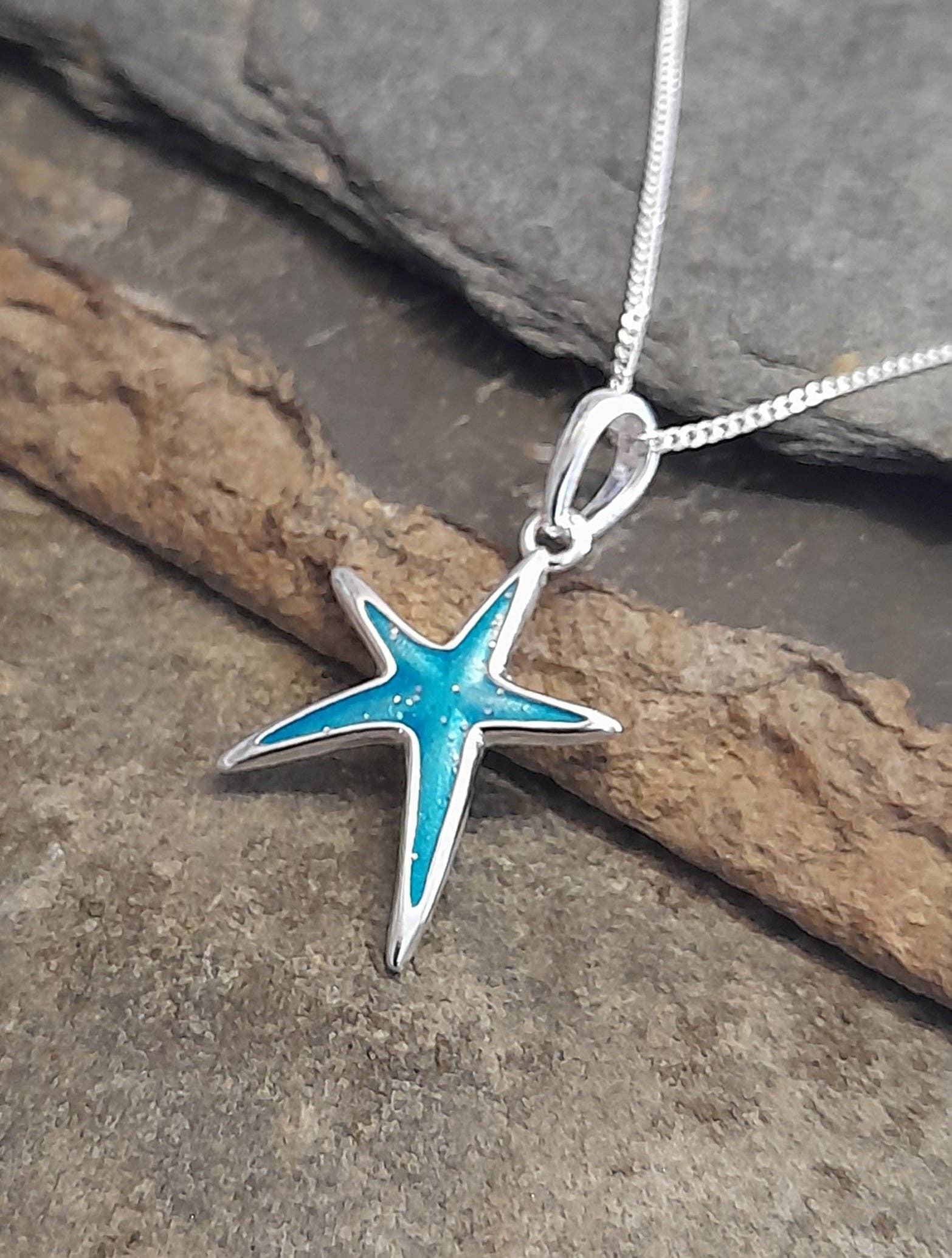 Bluelily925silver – wholesale Pendant/charm necklace – SP493BC - BLUE STARFISH PENDANT 14 X 18 MM1
