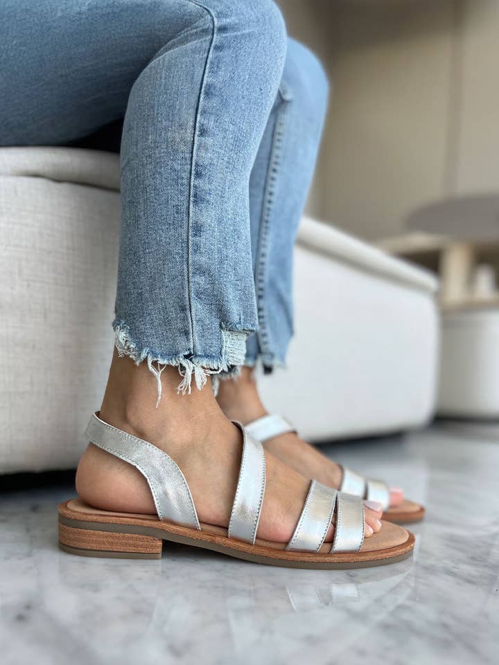 Ready to Ship- Leila Silver - Handmade Cow Leather Sandals for wholesale by PMK SHOES