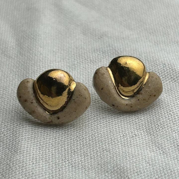 Handmade Rounded Organic Gold and Hugging Tan Stud for wholesale by Nala Studio
