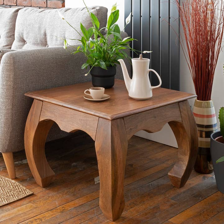 Acacia Wood Coffee Table Handmade Opium Design 60cm Square for wholesale by EcoIndia