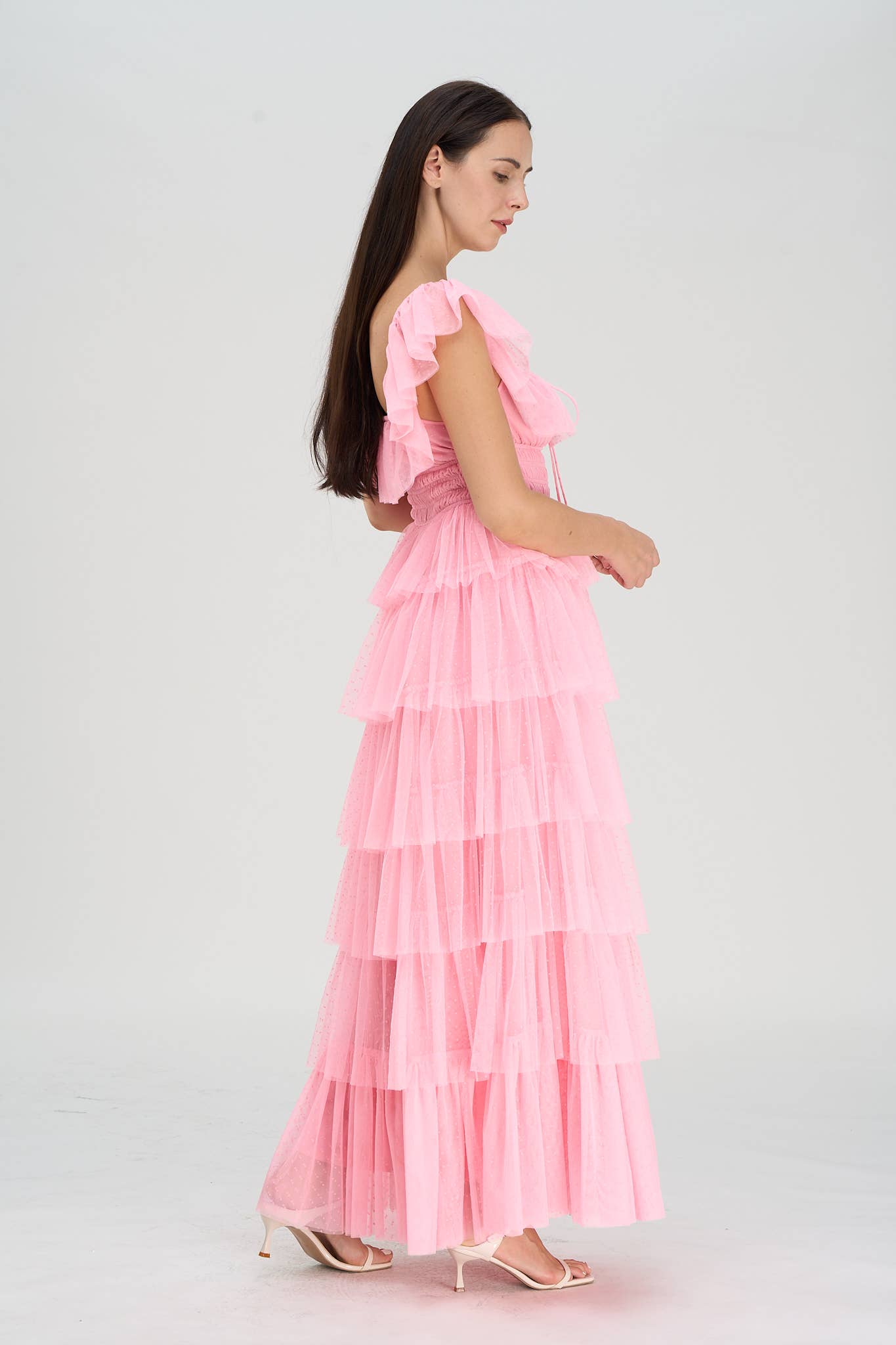 DUSTY ROSE - Venta al por mayor Vestido - Mujer - Vestido largo de tul con lunares en capas Whimsy10