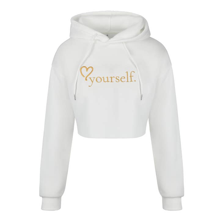 Love Yourself Crop Top Hoodie - White for wholesale by Rejected Hearts Club