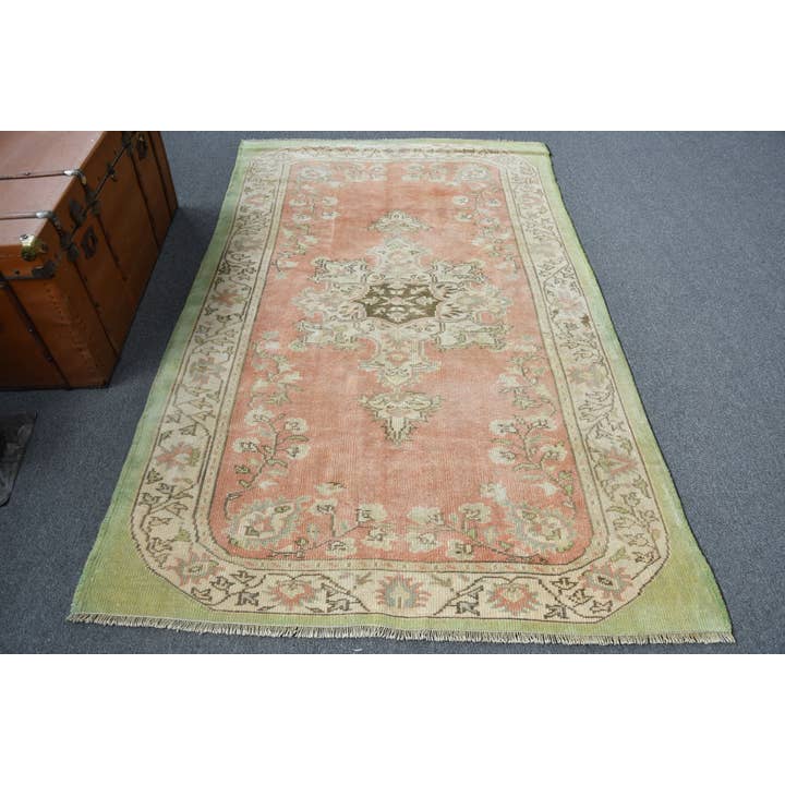 Vintage Pink-Green Wool Rug: Classic Handmade Elegance for wholesale by The Loom Wholesale