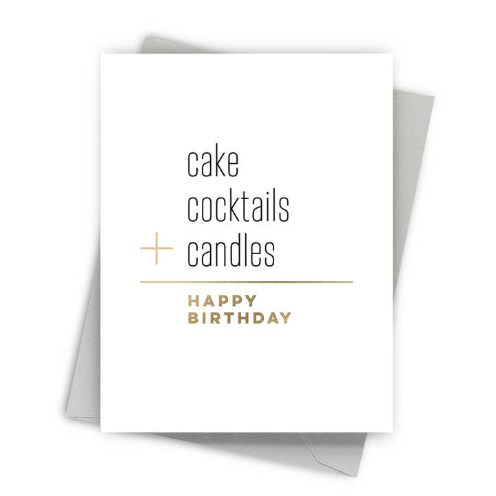 Cake and Cocktails – Foil-Pressed Birthday Card for wholesale by Fine Moments