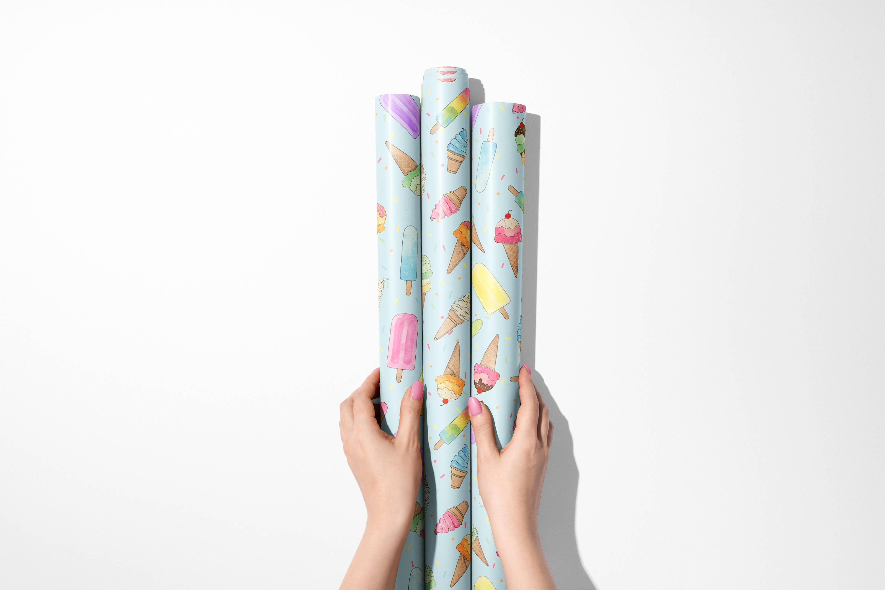 KelseyMDesigns - Wholesale Wrapping Paper Roll - Ice Cream  - Birthday Wrapping Paper - 3 Sheet Roll3