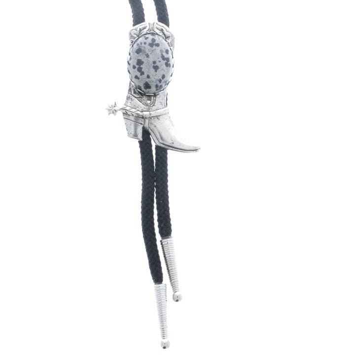 Botte Bolo avec pierre, cordon en jaspe dalmatisé, embouts argentés pour la vente par HHH Designs