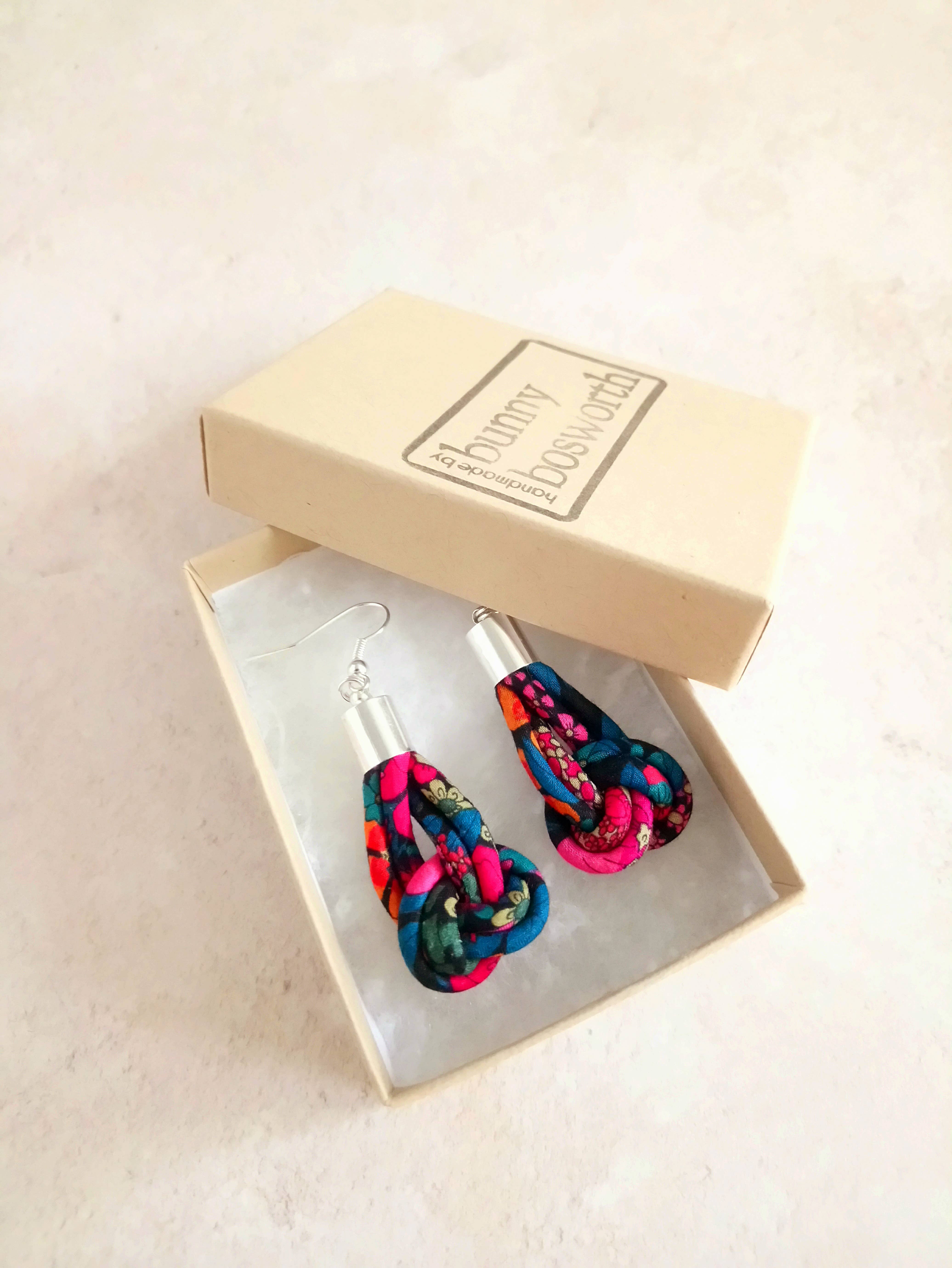 Bunny Bosworth – wholesale Dangle earrings – Liberty Print Cord Knot Earrings - Hot House Blooms4