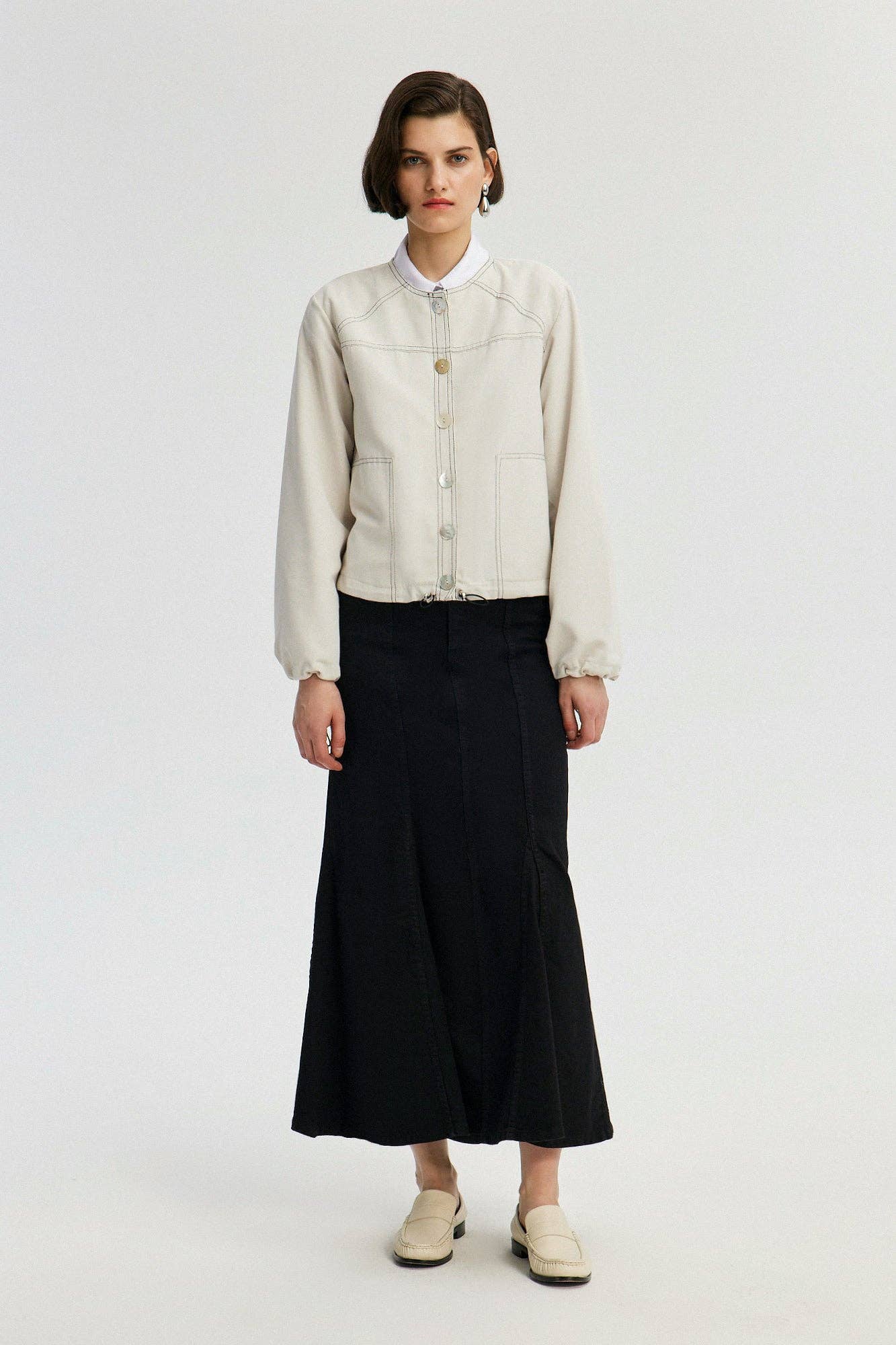 Stone LINEN BLEND JACKET WITH CONTRAST STITCHING for wholesale on Faire1