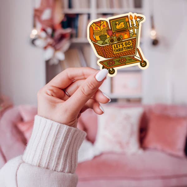 inviting affairs paperie - Wholesale Sticker - Let’s Go Thrifting Vintage Shopping Cart Sticker1