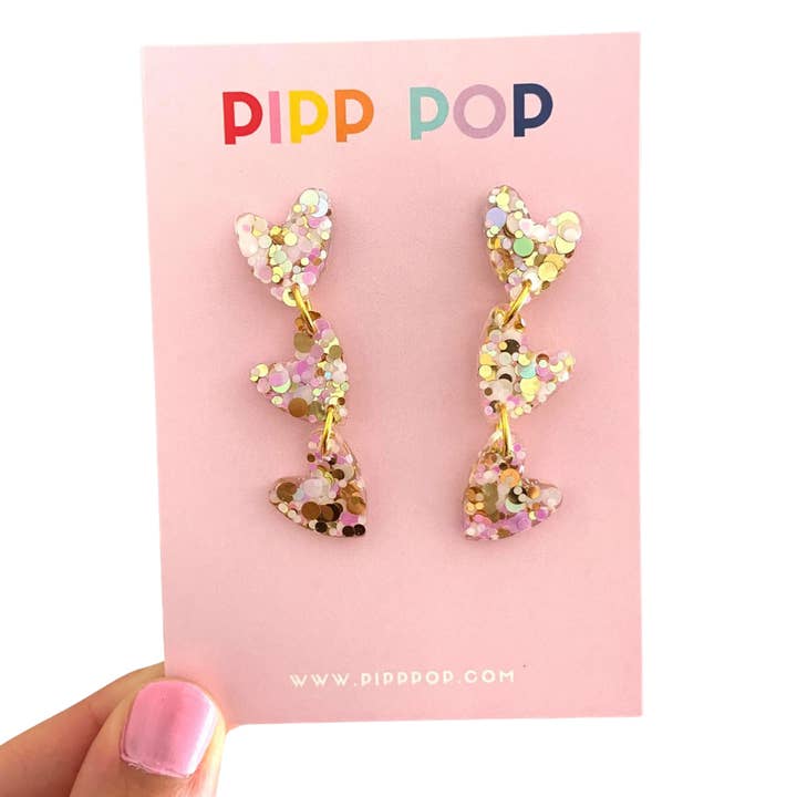 Pipp Pop - Wholesale Dangle earrings - Glitter Heart Dangles - 8 Colours Available3