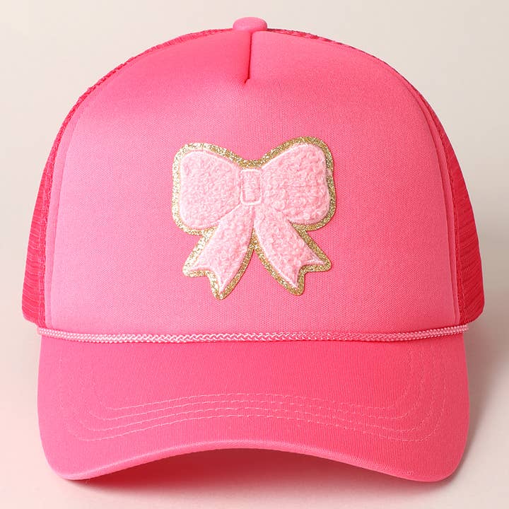Fashion City - Wholesale Trucker Hat - Women's - Pink Bow Patch Foam Mesh Back Trucker Hat3