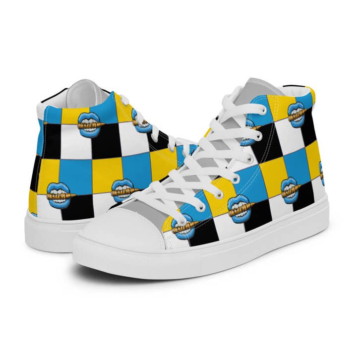 Ice Blue Logo Colorblock hoge canvasschoenen voor dames - geel voor wholesale door STFU