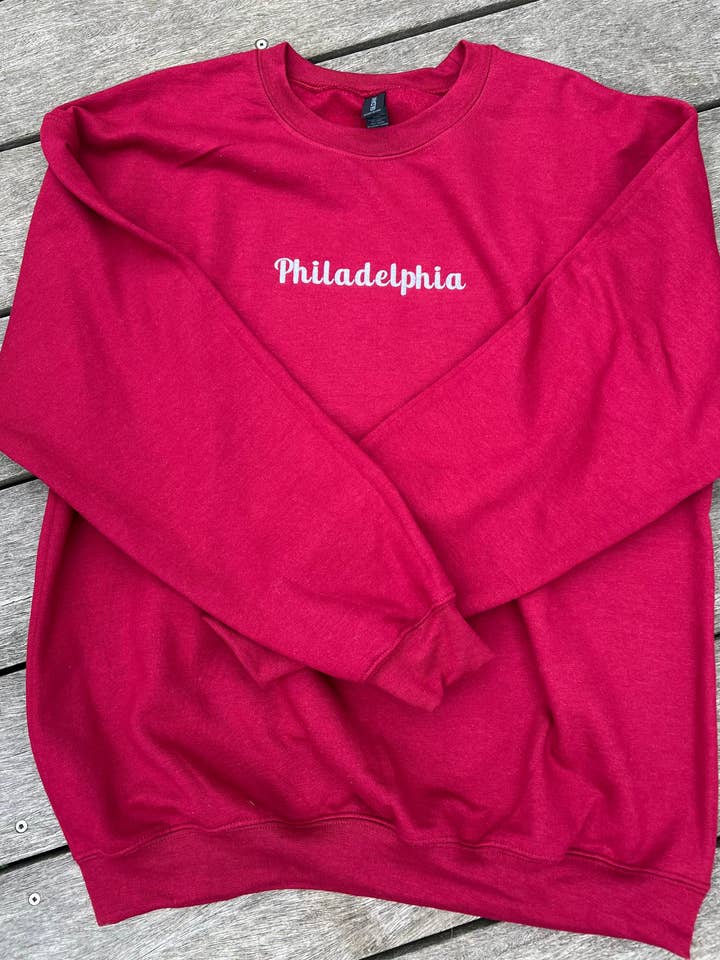Amanda Rose Thread Co - Wholesale Sweatshirt - Women's - Philadelphia Embroidered Sweatshirt – Available in Green & Red (Copy)1
