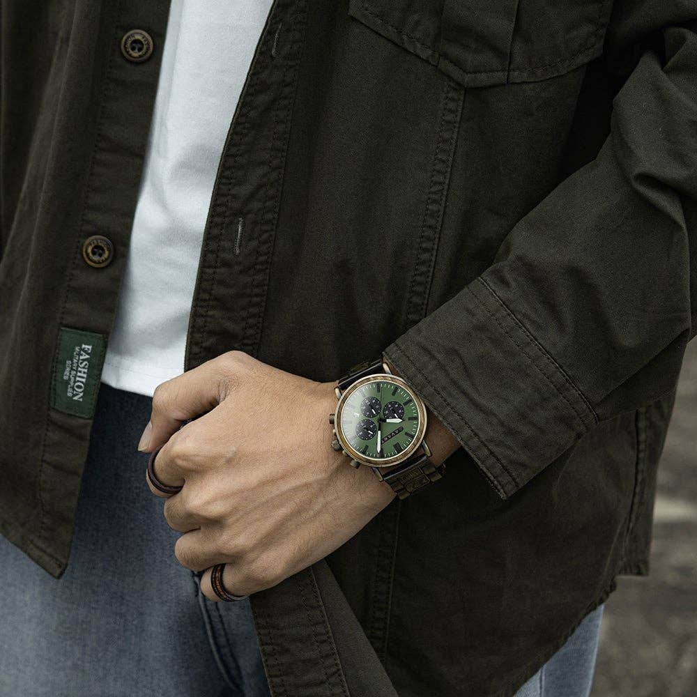 AvantWood – Relógio de pulso - Homem por atacado – Relógio Masculino Explorer S de Latão Vintage com Madeira Exótica2