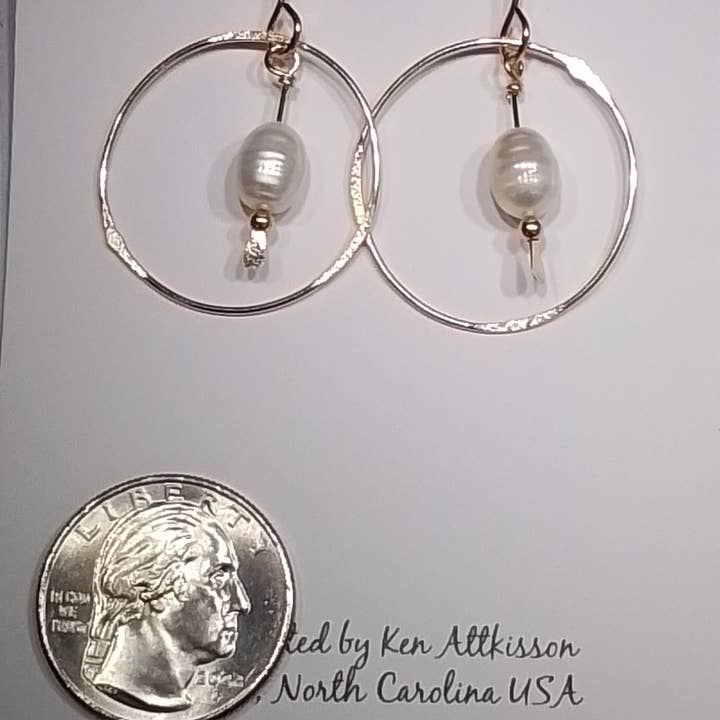 14K Gold Filled Earrings Circle W/White Pearls for wholesale by Ken’s handcrafted jewelry