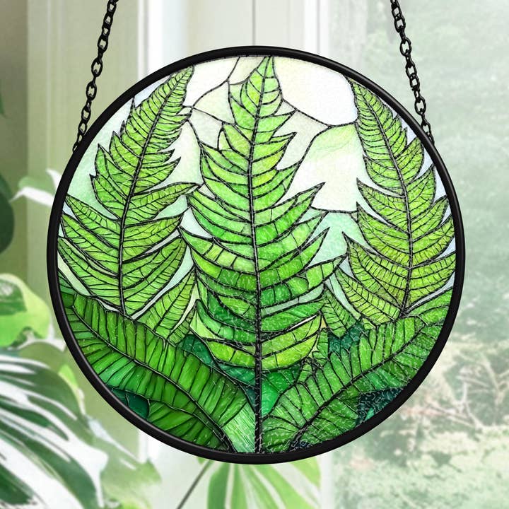 Fern Stained Glass Suncatcher, Botanical Window Hanging for wholesale by TMLECOM LTD
