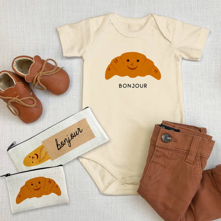 Rock Scissor Paper - Wholesale Bodysuit (Non-Footed) - Baby - Bonjour Croissant with Cute Face Baby Bodysuit