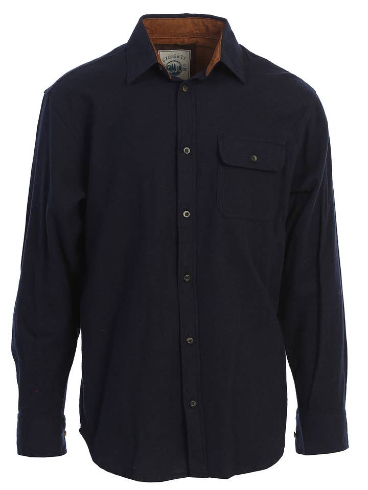 b-one inc - Wholesale Button Down Shirt - Men's - Men's Solid Long Sleeves Flannel Button Up Shirt with Corduroy Contrast GB-LS94FC